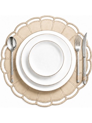 Evien Home Nakışlı Deri Amerikan Servis 2'li Set Çift Taraflı Yuvarlak Supla 40X40 cm Casa