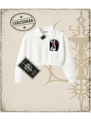 Tarzsokak Gotik & Grunge Streetwear Cat Fuuuck Yarım Fermuarlı Crop  Sweatshirt