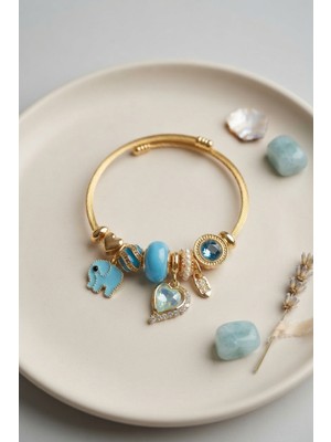 Kalp ve Fil Model Mavi Charmlı Bileklik - Lisinya