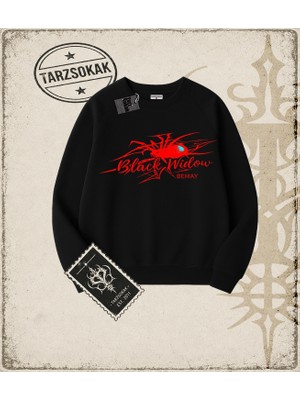 Tarzsokak Gotik & Grunge Streetwear Black Widow Omuzu Açık Spider Bisiklet Yaka Sweatshirt