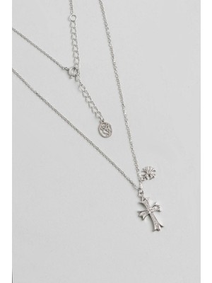 So CHIC Eternal 18 Ayar Beyaz Altın Kaplama 45 Cm Gümüş Cross Kolye