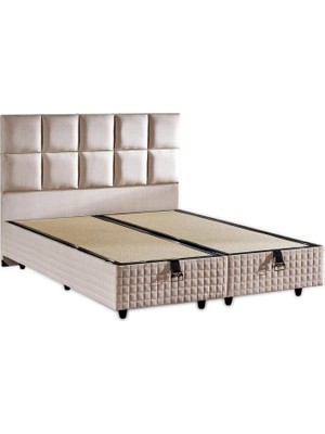 Niron Yatak Star Baza ve Başlık Seti 100x200 cm Tek Kişilik Krem Keten Kumaşlı Lüks Baza ve Başlık Takımı