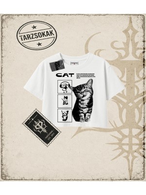 Tarzsokak Gotik & Grunge Streetwear Cat Retro (5) Crop Tişört