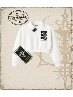 Tarzsokak Gotik & Grunge Streetwear Coffe Dream Yarım Fermuarlı Crop  Sweatshirt