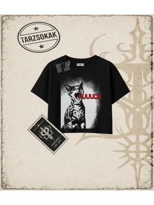 Tarzsokak Gotik & Grunge Streetwear Cat Fuuuck Crop Tişört