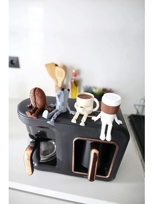 Empressco Sevimli Kahve Köşesi 4’lü Biblo Seti Sorelis - Kahve Çekirdeği - Moka Pot - Kupa - Bardak Dekoratif
