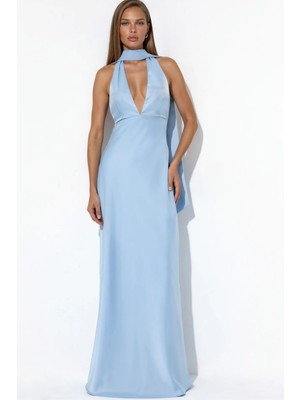 Hiccup Kadınlar V Yaka Bodycon Maxi Elbise Buz Mavisi