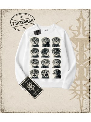 Tarzsokak Gotik & Grunge Streetwear Cat Retro (3) Bisiklet Yaka Sweatshirt