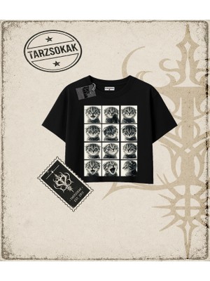 Tarzsokak Gotik & Grunge Streetwear Cat Retro (3) Crop Tişört