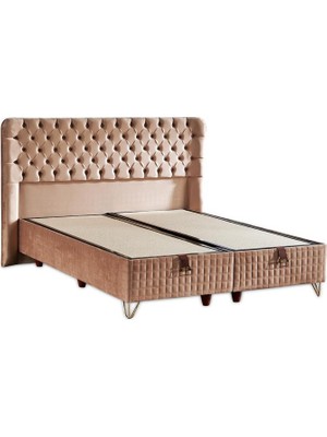 Niron Elegance Lüks Baza ve Başlık Seti 200x200 cm Çift Kişilik Krem Babyface Kumaş Baza ve Başlık Takımı
