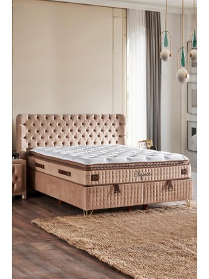 Niron Elegance Lüks Yatak Baza ve Başlık Seti 140x190 cm Çift Kişilik Paket Yaylı Yumuşak Yatak Baza Başlık Takımı