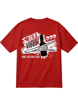 BarsDepo Skull Vibes Baskılı Oversize Unisex Tişört – Gotik Streetwear %100