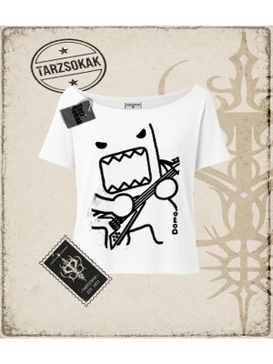 Tarzsokak Gotik & Grunge Streetwear Domo Kun Guitarist Y2K Kayık Yaka Tişört