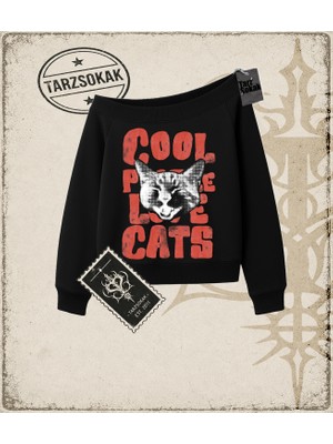 Tarzsokak Gotik & Grunge Streetwear Cool Cats Kayık Yaka Sweatshirt
