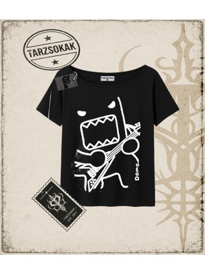 Tarzsokak Gotik & Grunge Streetwear Domo Kun Guitarist Y2K Kayık Yaka Tişört