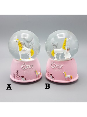 Daniska Mini Pembe Kar Küresi - Sevimli Unicorn ve Kız Tasarımlı - Işıklı
