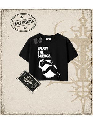 Tarzsokak Gotik & Grunge Streetwear Enjoy The Sılence_ Crop Tişört