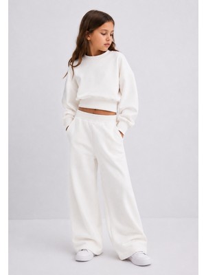 Haha Kız Çocuk Oversize Sweatshirt Bol Paça Eşofman Takımı 2'li Kışlık Spor Takım