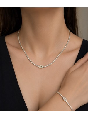 Taşlı Gold Çelik Kolye & Bileklik Seti