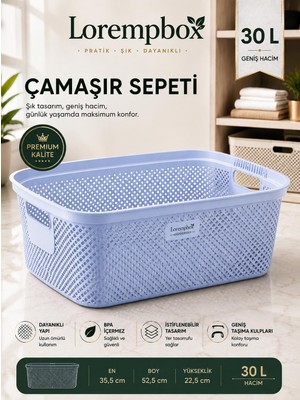 Lorempbox 30 L Geniş Hacimli Çamaşır Sepeti – Havalandırmalı, Dayanıklı ve Geniş Taşıma Kulplu