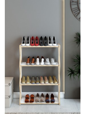 Fida Furniture Beyaz 4 Katlı Ahşap Ayakkabılık Çok Amaçlı Dekoratif Raf ve Düzenleyici Organizer