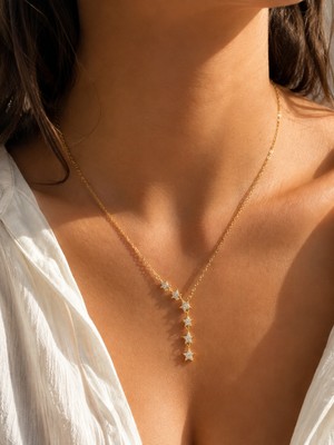 Atalya Accessory Yıldız Figürlü Zirkon Taşlı Gold Renk Y Kolye - Sevgiliye Hediye - Kutuyla Gönderilir