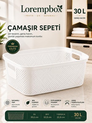 Lorempbox 30 L Geniş Hacimli Çamaşır Sepeti – Havalandırmalı, Dayanıklı ve Geniş Taşıma Kulplu