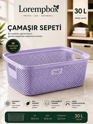 Lorempbox 30 L Geniş Hacimli Çamaşır Sepeti – Havalandırmalı, Dayanıklı ve Geniş Taşıma Kulplu