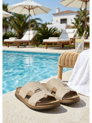 Relaxa Erkek Terlik, Men's Comfort Collection, Ortopedik, Günlük Terlik, Evde ve Dış Mekanda Giyilebilen Rahat Tabanlı, Anatomik Terlik Krem