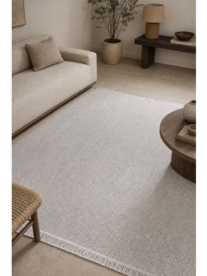 Cinka Home Huzur Beyaz Özel Ölçü Salon Yatak Odası Robot Süpürge Uyumlu Kolay Temizlenir Bukle Halı