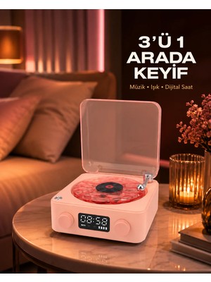 Ruhes Gece Lambası Stereo Bluetooth Hoparlör Dijital Saat Su Dalgası Efektli 3-Ü-1 Cihaz