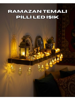 Mabelme Pilli Altın Fenerli Ramazan Işıkları Dekoratif LED Zincir