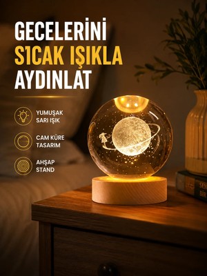 GRAYLINE Ahşap Standlı Sarı Işıklı Dekoratif Küre Kız Figürü Tasarım