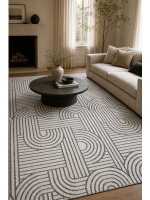 Cinka Home Vaha Beyaz Gri Sisal Görünümlü Özel Ölçü Kaymaz Taban Mutfak Koridor Halısı Robot Süpürge Uyumlu Kol