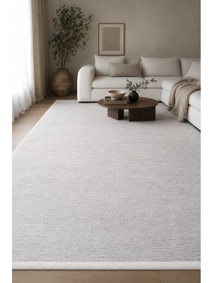 Cinka Home Duru Krem Özel Ölçü Oturma Odası Koridor Kaydırmaz Yıkanabilir Robot Süpürge Uyumlu Ince Kilim Halı