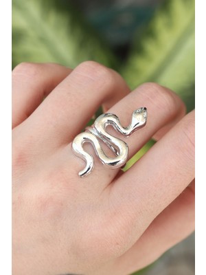 Mabelme Pirinç Gümüş Renk Ayarlanabilir Yılan Yüzük 5886