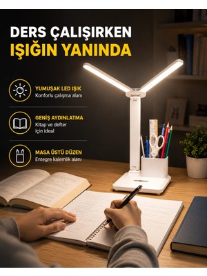 Karg Najmaddin Kalemlik ve Telefon Standlı Masa Lambası – Kısılabilir LED Işık, Göz Dostu T