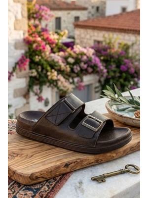 Relaxa Erkek Terlik, Yumuşak, Günlük Terlik, Ev Dışarı Terlik, Rahat Taban Koyu Kahverengi