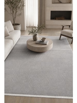 Cinka Home Midas Gri Özel Ölçü Salon Koridor Halısı Robot Süpürge Uyumlu Kolay Temizlenebilir Triko Akrilik Yum