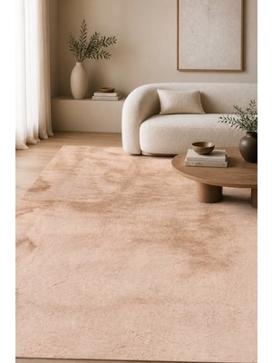 Cinka Home Asena Tavşan Peluş Bej Kaymaz Tabanlı Ekstra Yumuşak Kabartmalı Tüy Dökmez Hali