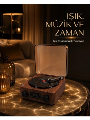 Laraheiser Bluetooth Hoparlörlü Gece Lambası Dijital Saat ve Ambiyans Işığı Çok Amaçlı