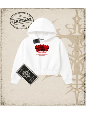 Tarzsokak Gotik & Grunge Streetwear Hard Bıte Crop Kapşonlu Sweatshirt
