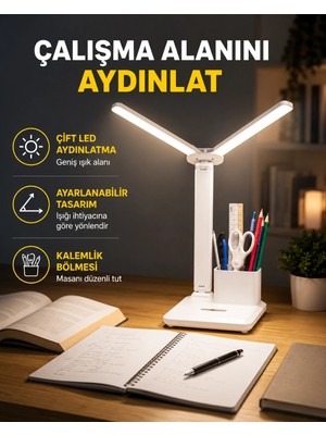 Karg Najmaddin Kısılabilir LED Masa Lambası – Kalemlik ve Telefon Standlı, Göz Yormayan Işı