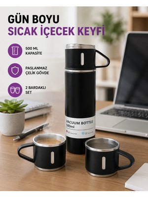 Laraheiser Paslanmaz Çelik 500 ml Termos Seti – 8 Saat Isı Koruma, Vakumlu, Sızdırmaz ve Taşınabilir