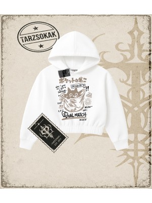 Tarzsokak Gotik & Grunge Streetwear Hiding Cat Dual Match Crop Kapşonlu Sweatshirt