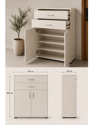 Empressco Krem Ayakkabilik %100 Mdf Çekmeceli