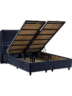 Niron Baklava Lüks Baza ve Başlık Seti 90x190 cm Tek Kişilik Metal Baza ve Başlık Takımı Antrasit Kumaş