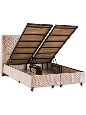 Niron Baklava Lüks Baza ve Başlık Seti 150x200 cm Çift Kişilik Metal Baza ve Başlık Takımı Krem Kumaş