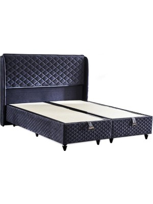 Niron Baklava Lüks Baza ve Başlık Seti 90x190 cm Tek Kişilik Metal Baza ve Başlık Takımı Antrasit Kumaş