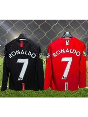 Ozsports 2008 Manchester United Premier Lig 2li Takım Uzun Kollu Ronaldo Yetişkin Forması Kırmızı/siyah